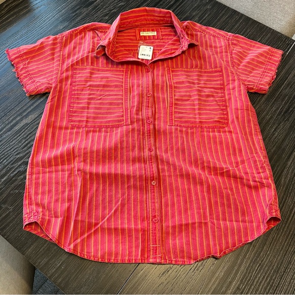 Free People Christopher Linen Oversized Button Front Shirt in Red, Size Large - Picture 3 of 9